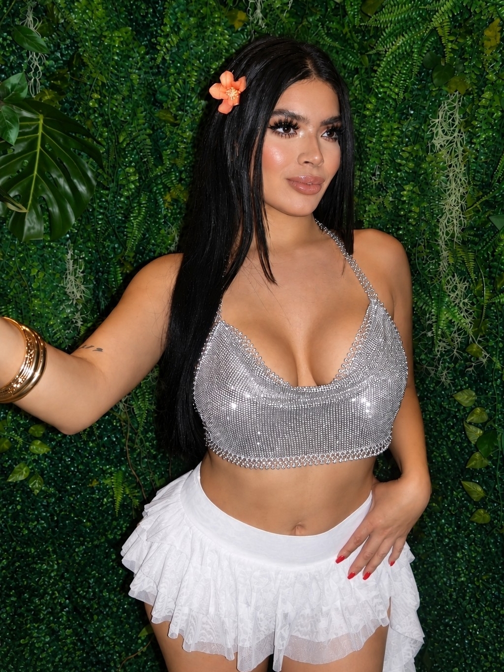 Silver Sequin Halter Crop Top